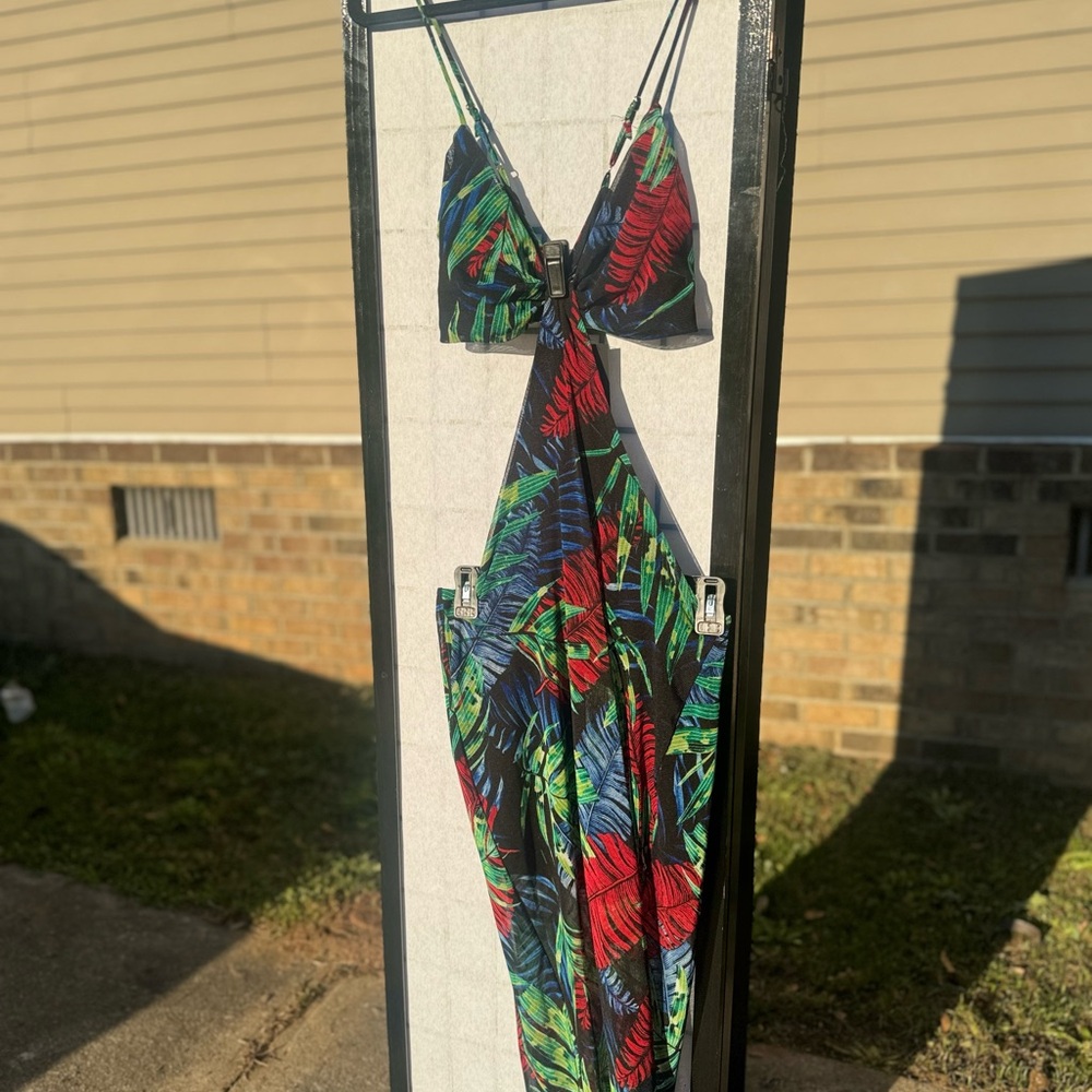 Fashion Nova Tropical Print Maxi Dress - Black, Red, Green, Blue